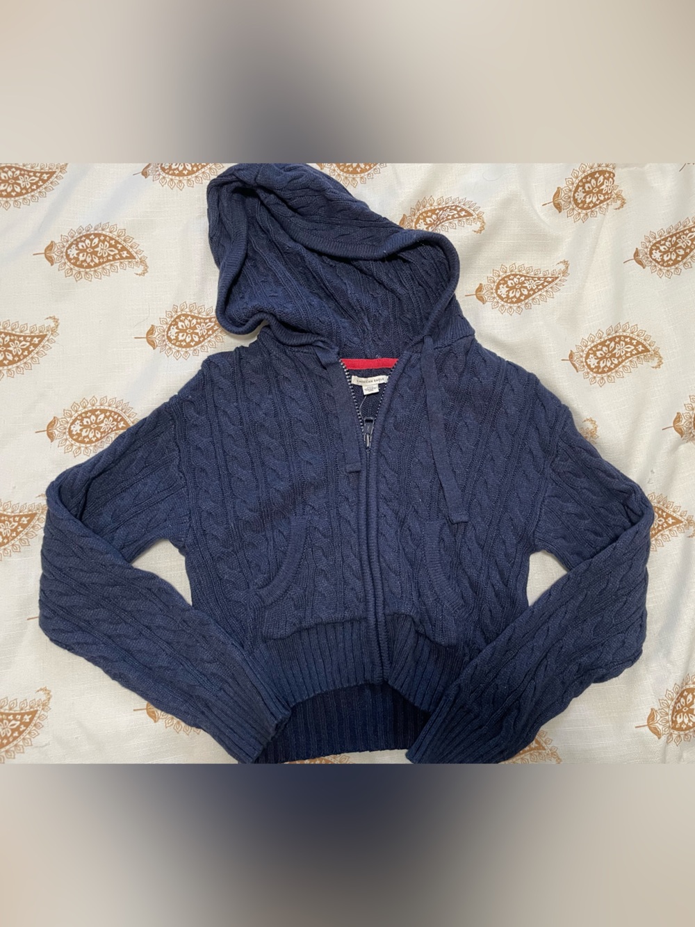 American Eagle Outfitters Navy Cable-Knit Hoodie